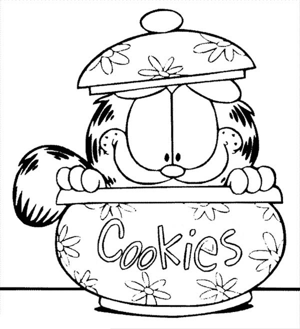 Garfield Hide in Cookie Jar Coloring Page