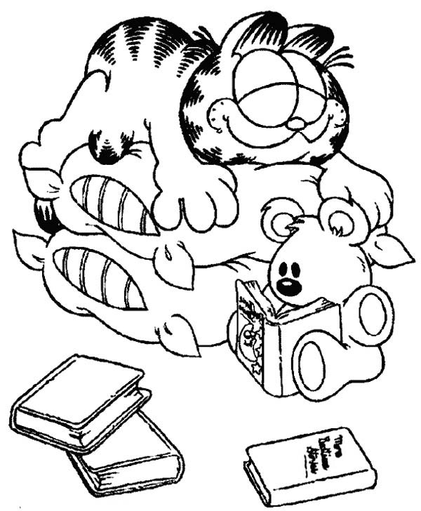 Garfield Sleeping on Two Stack of Pillows Coloring Page