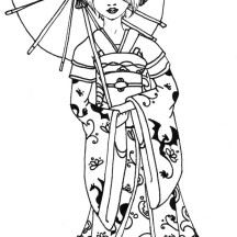 Geisha Under Traditional Unbrella Coloring Page