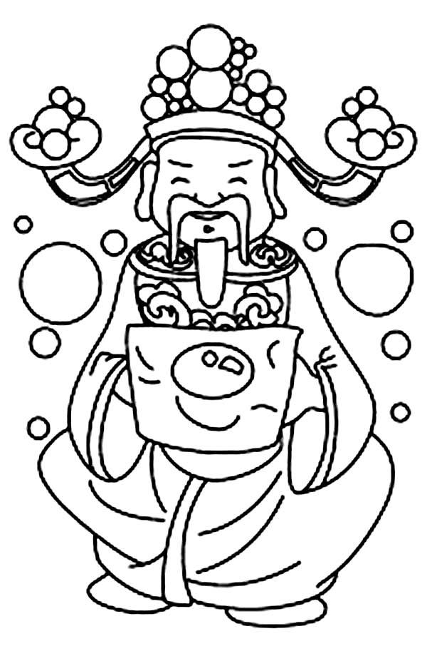 God of Prosperity in Chinese Symbols Coloring Page