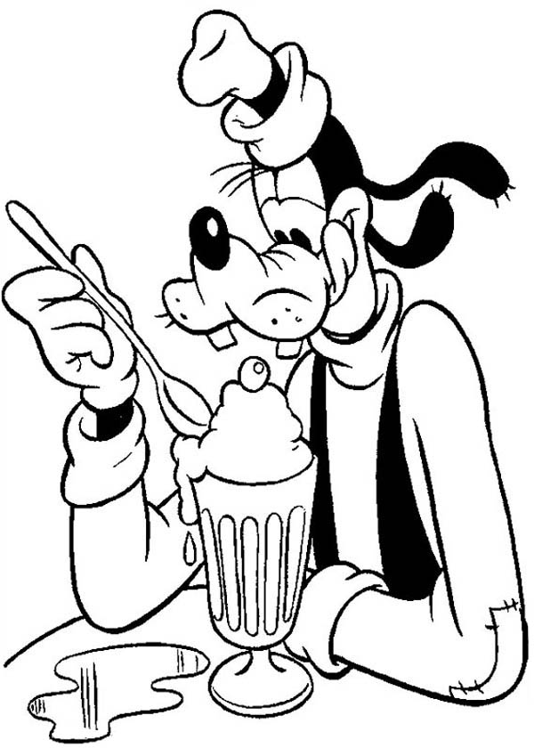 Goofy Eating Ice Cream Coloring Page