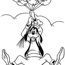 Goofy Flying with Balloons Coloring Page