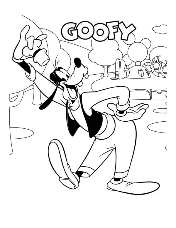 Goofy Going to Visit Mickeys House Coloring Page
