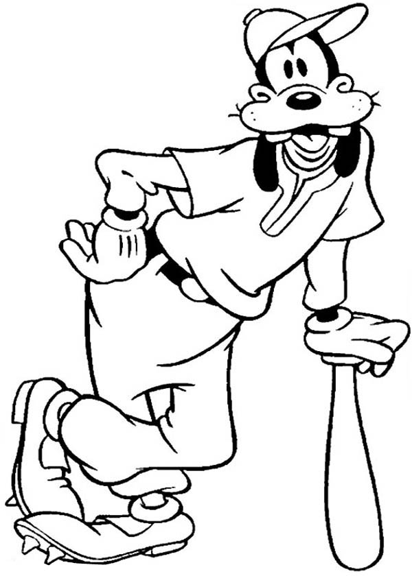 Goofy Standing with a Bat Coloring Page