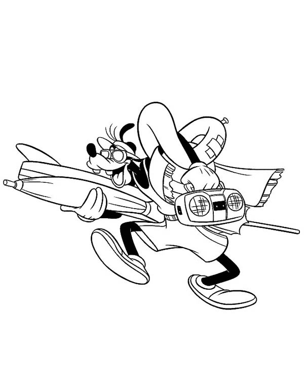 Goofy is Going to Beach Coloring Page