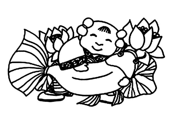 Great Chinese God in Chinese Symbols Coloring Page