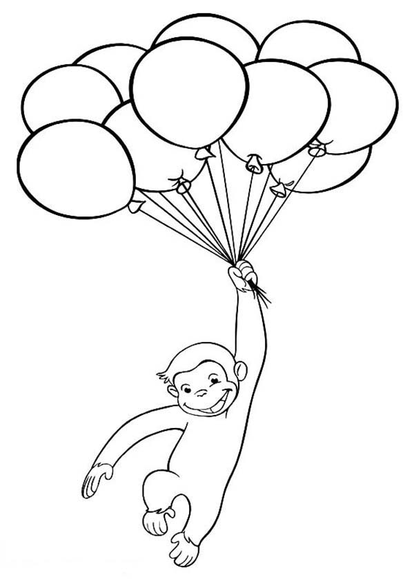 Happy Curious George Coloring Page