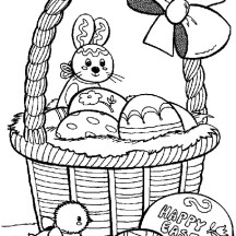 Happy Easter from Rabbit and Baby Chick Coloring Page