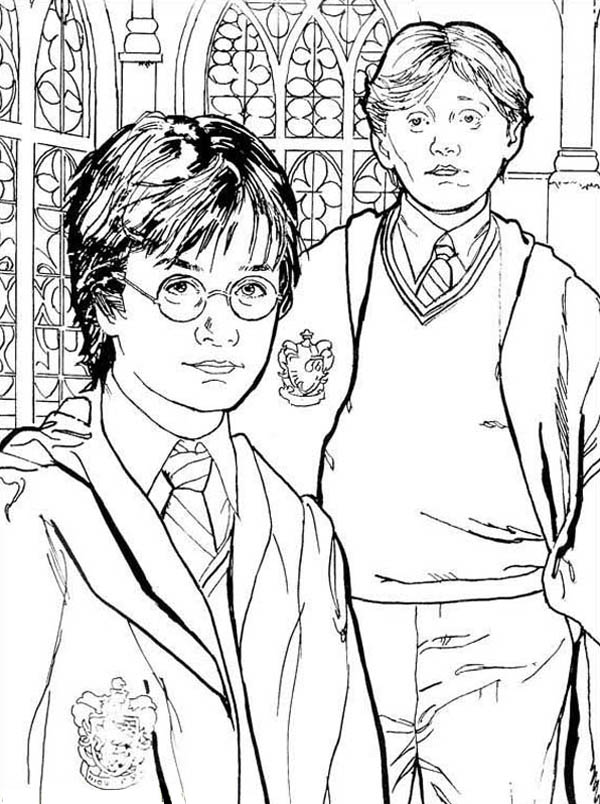 Harry Potter and Ron are Best Friend Coloring Page
