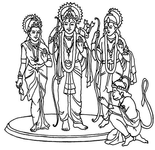 Hindu God and Goddess in Diwali Coloring Page