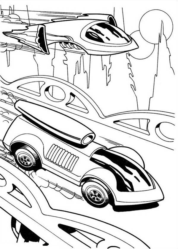 Hot Wheels Futuristic Design Car Race Jet Plane Coloring Page - NetArt