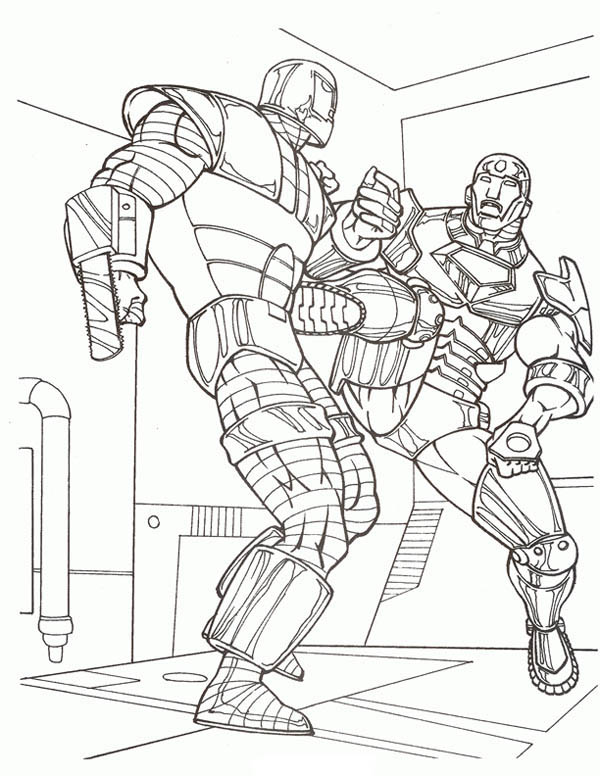 Iron Man Fight with Another Robot Coloring Page