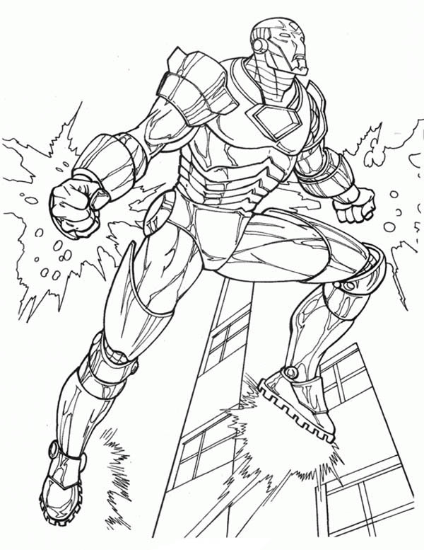 Iron Man is Floating in the Sky Coloring Page