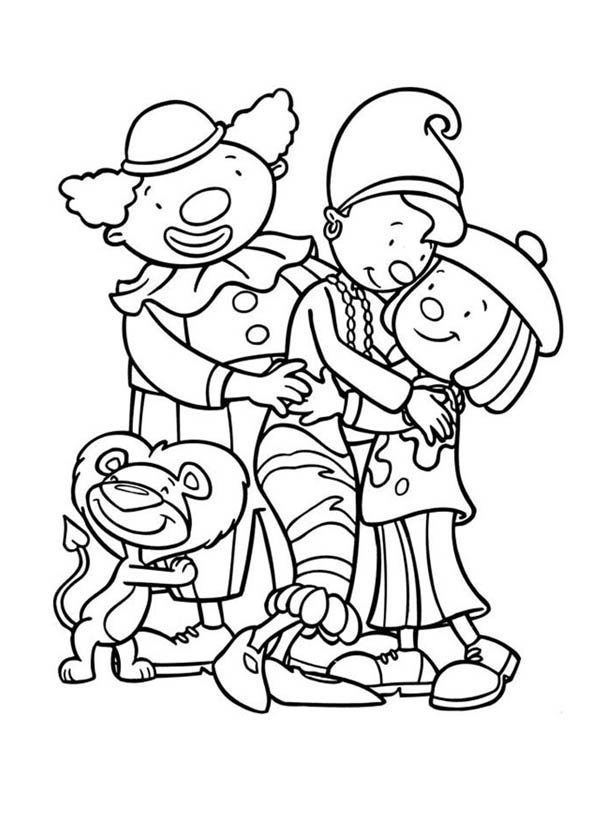 Jojo and Friends Hugging in Jojo's Circus Coloring Page