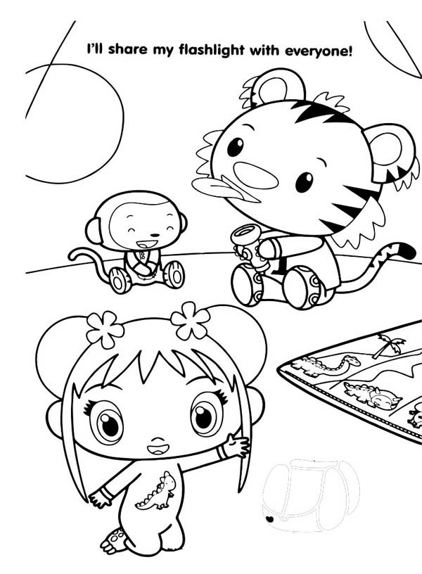 Kai Lan and Friends Play with Flashlight Coloring Page
