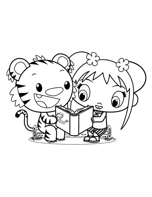 Kai Lan and Rintoo Read a Book Together Coloring Page