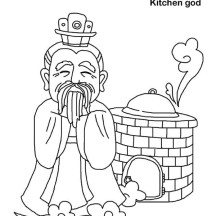 Kitchen God in Chinese Symbols Coloring Page