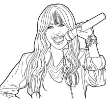 Miley Hold Microphone in Hannah Montana Coloring Page