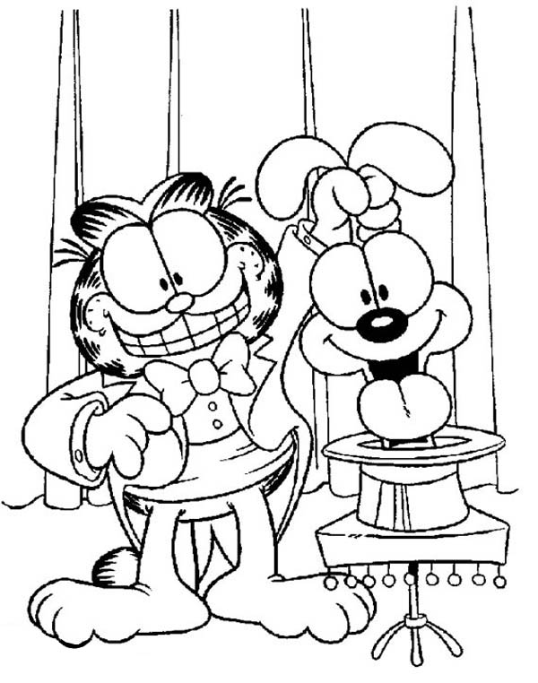 Odie and Garfield Magic Show Coloring Page
