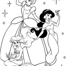 Picture of Disney Princess Jasmine with Ariel and Snow White Coloring Page