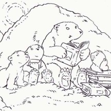 Polar Bear Mom Telling Bed Time Story to Her Childrens Coloring Page