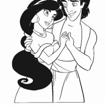 Princess Jasmine and Aladdin Love Each Other Coloring Page