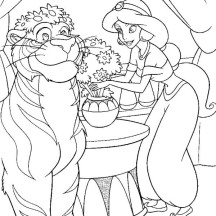Princess Jasmine and Rajah Flower Decoration Coloring Page