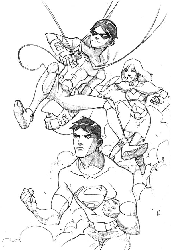 Superma and Robin from Young Justice League Coloring Page