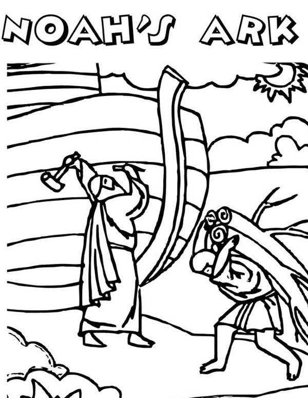 The Making of Noahs Ark in the Bible Heroes Coloring Page