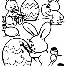 Three Rabbit Painting Easter Eggs Coloring Page