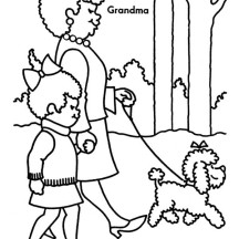 Walking the Dog with Grandma on Gran Parents Day Coloring Page