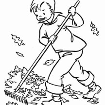 A Boy Clean Up Autumn Leaf Coloring Page