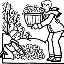 Father and Son Collecting Autumn Leaf Coloring Page