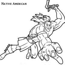 Native American Attacking with Tomahawk on Native American Day Coloring Page