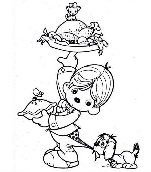 A Kid Preparing Canada Thanksgiving Day Dinner Coloring Page