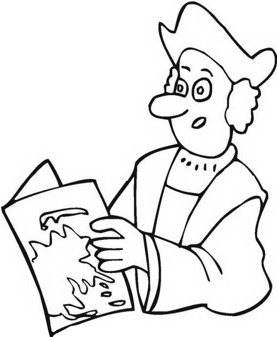 Columbus Read Map On Columbus Day Coloring Page