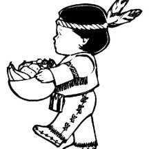 Little Indian Boy Holding Corn Bowl on Canada Thanksgiving Day Coloring Page