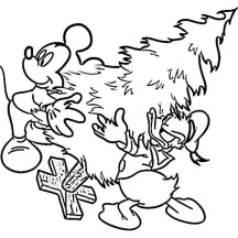 Mickey Mouse and Donald Duck Moving in Christmas Tree on Christmas Coloring Page