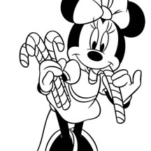 Minnie Mouse Eat a Lot of Candy Cane on Christmas Coloring Page