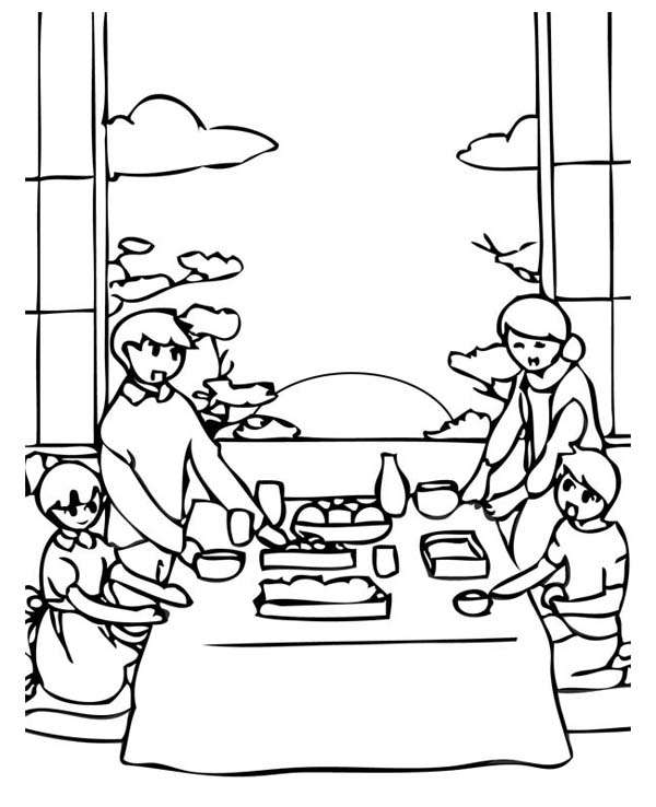A Family Celebrating New Years Eve on 2015 New Year Coloring Page