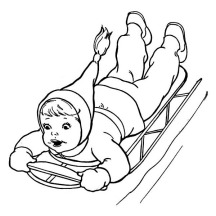 Brave Kid Sliding Down on Winter Season Sled Coloring Page