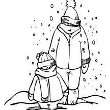 Father and Son on Complete Winter Season Outfit Coloring Page
