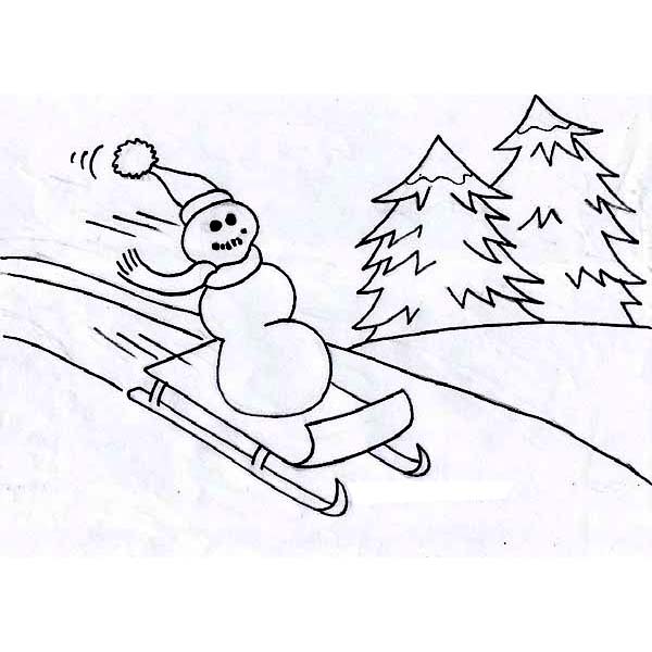 Freeky Mr Snowman Playing Winter Season Sled Coloring Page