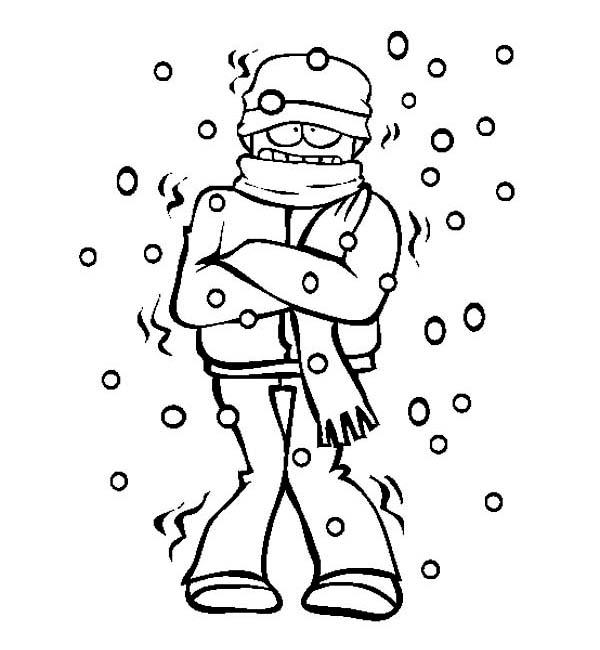 Freezing Cold Man Shiver on Winter Season Coloring Page