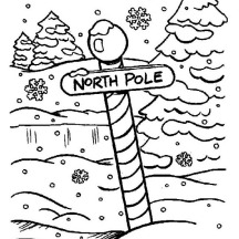 North Pole Sign on Heavy Winter Season Snow Coloring Page