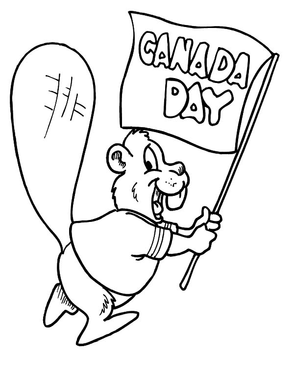 Joyful Canadian Beaver Waving Banner for Memorable Canada Day Coloring Pages