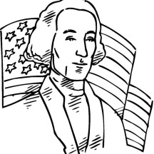 USA Flag Behind US 1st President for Independence Day Event Coloring Pages