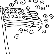 USA Flag and Flower for Independence Day Event Coloring Pages