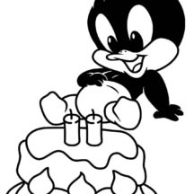 Baby Daffy Duck and Birthday Cake Coloring Pages
