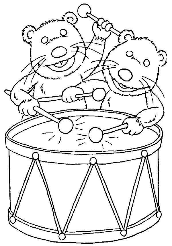 Bear inthe Big Blue House Friend Pip and Pop Playing Drum Coloring Pages